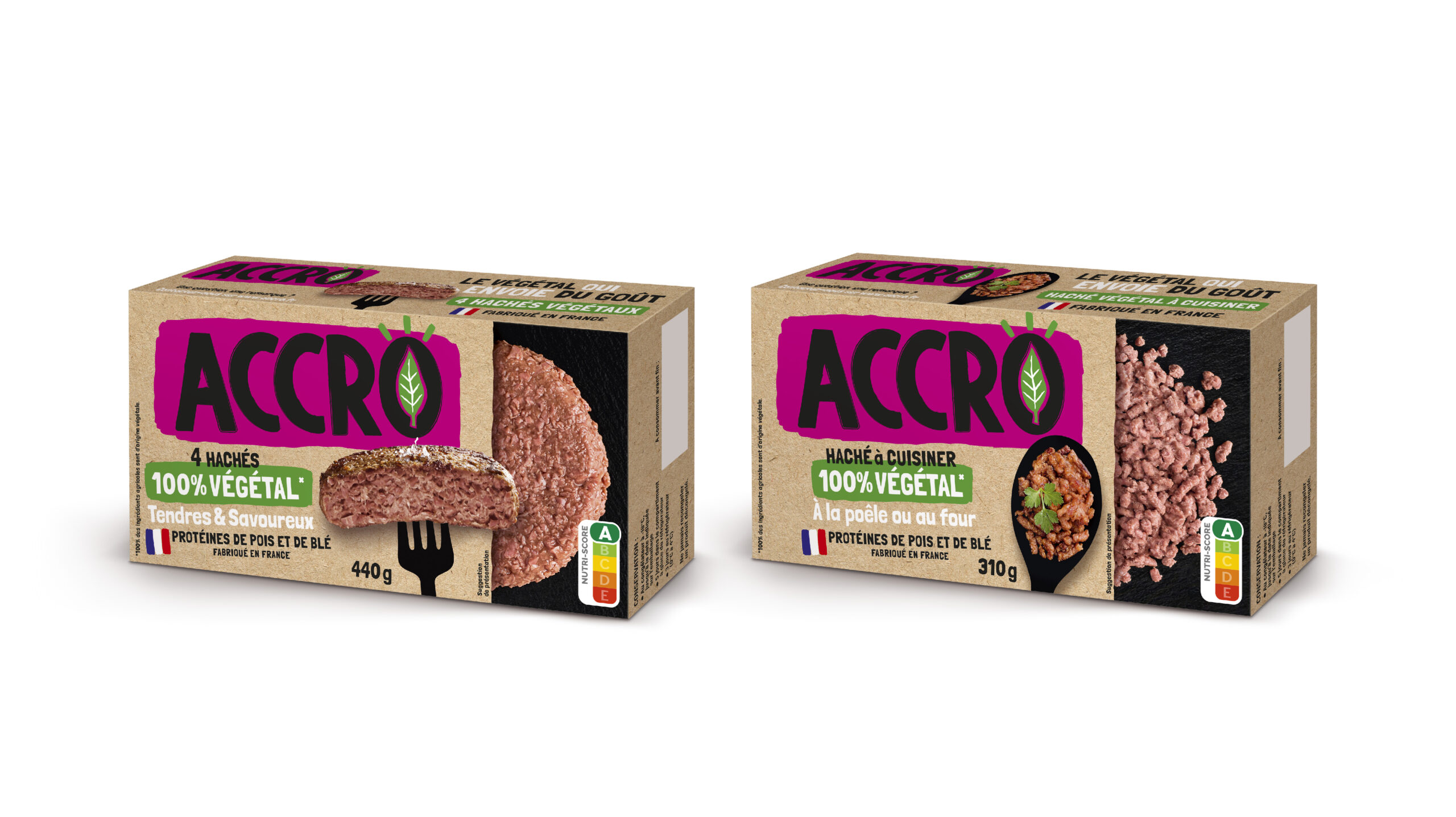 Packs de steaks végétaux surgelés de la marque ACCRO